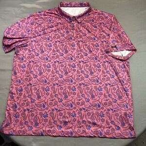 OBLA Men’s 3XL Performance Golf Polo Shirt Pink Blue Floral Paisley Resort MINT
